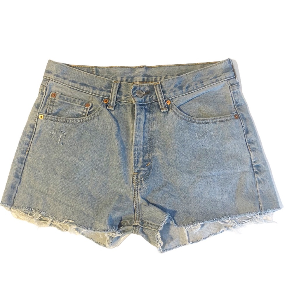 Levis Womens 505 distressed upcycled Jean shorts